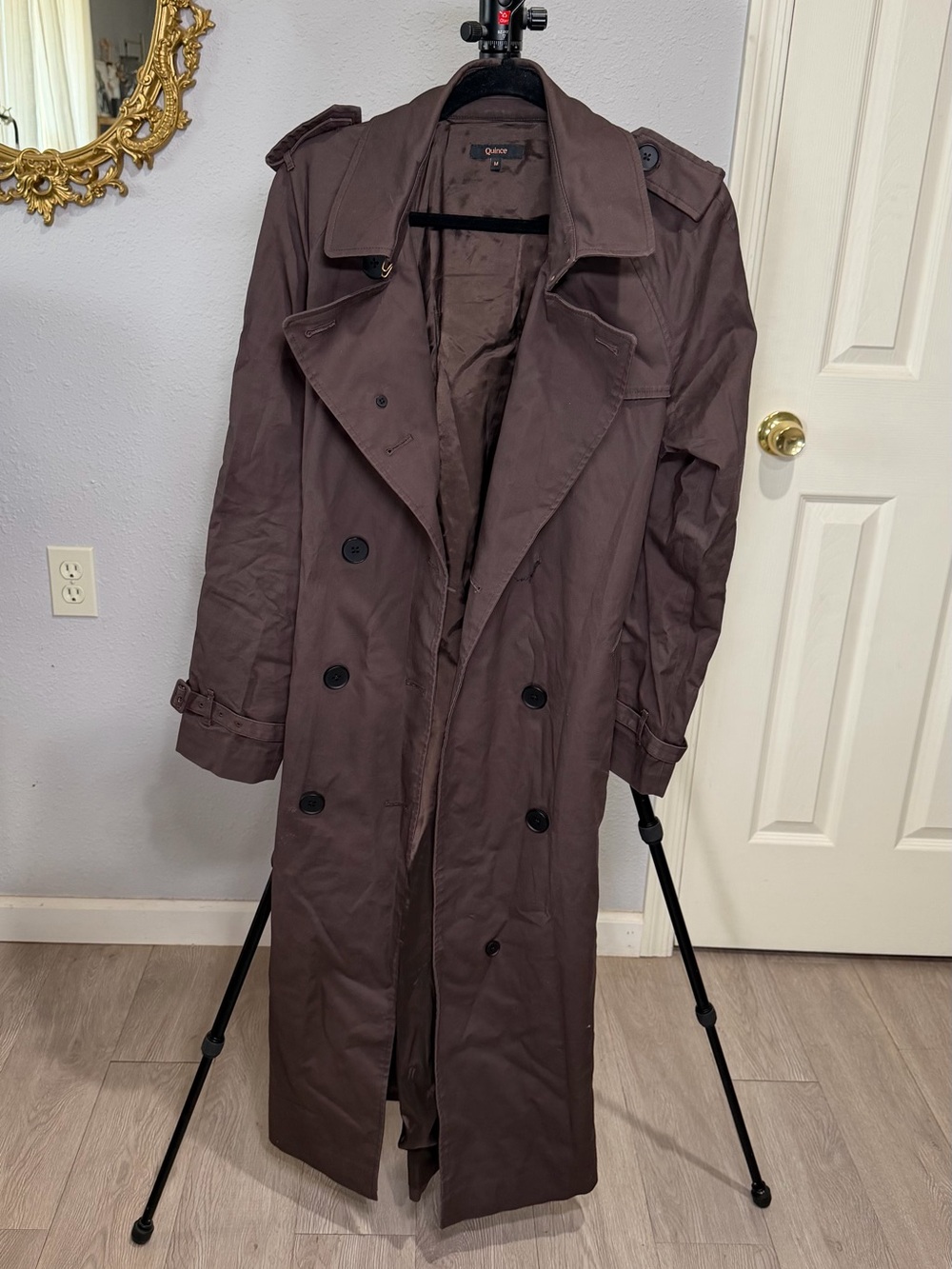 Quince Brown Comfort Stretch Long Trench Coat size M - Picture 6 of 10